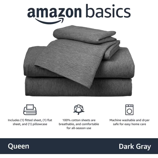 imageAmazon Basics 3 Piece Bed Sheets Set 100 Cotton Jersey Includes Super Soft Flat and Fitted Sheets Pillowcase 28 x 52 Inches Toddler White SolidDark Gray