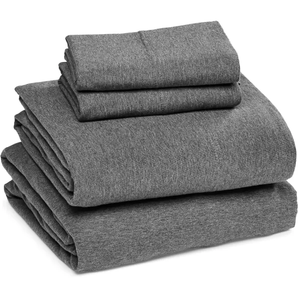 imageAmazon Basics 3 Piece Bed Sheets Set 100 Cotton Jersey Includes Super Soft Flat and Fitted Sheets Pillowcase 28 x 52 Inches Toddler White SolidDark Gray