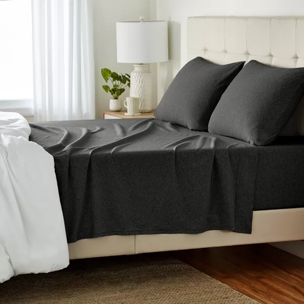 imageAmazon Basics 3 Piece Bed Sheets Set 100 Cotton Jersey Includes Super Soft Flat and Fitted Sheets Pillowcase 28 x 52 Inches Toddler White SolidDark Gray