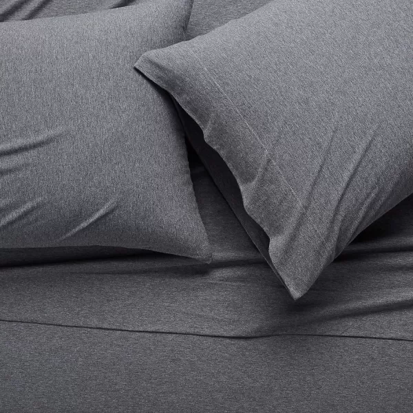 imageAmazon Basics 3 Piece Bed Sheets Set 100 Cotton Jersey Includes Super Soft Flat and Fitted Sheets Pillowcase 28 x 52 Inches Toddler White SolidDark Gray