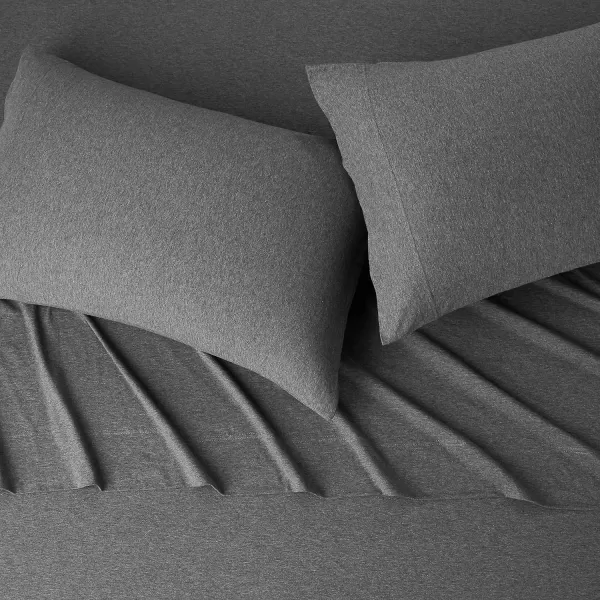 imageAmazon Basics 3 Piece Bed Sheets Set 100 Cotton Jersey Includes Super Soft Flat and Fitted Sheets Pillowcase 28 x 52 Inches Toddler White SolidDark Gray