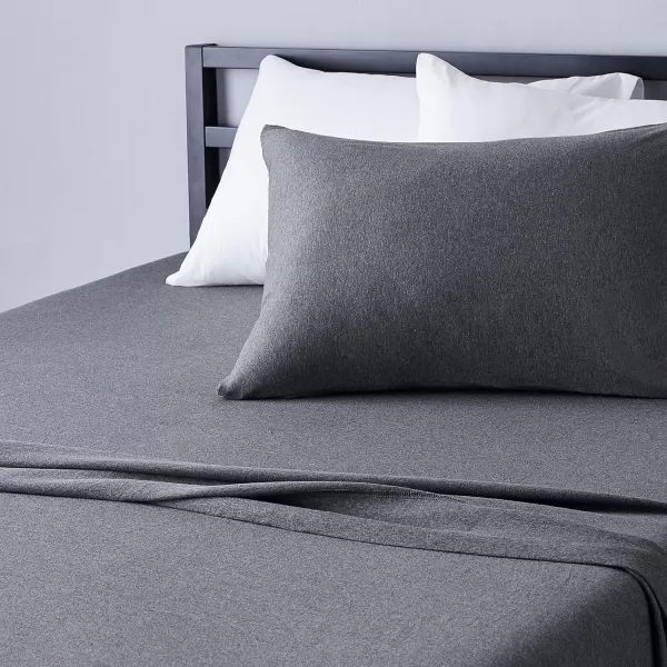 imageAmazon Basics 3 Piece Bed Sheets Set 100 Cotton Jersey Includes Super Soft Flat and Fitted Sheets Pillowcase 28 x 52 Inches Toddler White SolidDark Gray