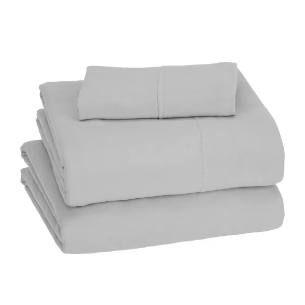 imageAmazon Basics 3 Piece Bed Sheets Set 100 Cotton Jersey Includes Super Soft Flat and Fitted Sheets Pillowcase 28 x 52 Inches Toddler White SolidLight Gray