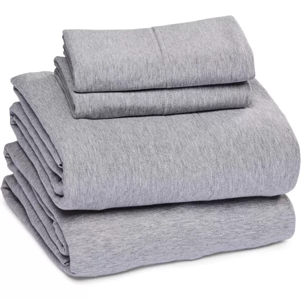 imageAmazon Basics 3 Piece Bed Sheets Set 100 Cotton Jersey Includes Super Soft Flat and Fitted Sheets Pillowcase 28 x 52 Inches Toddler White SolidLight Gray