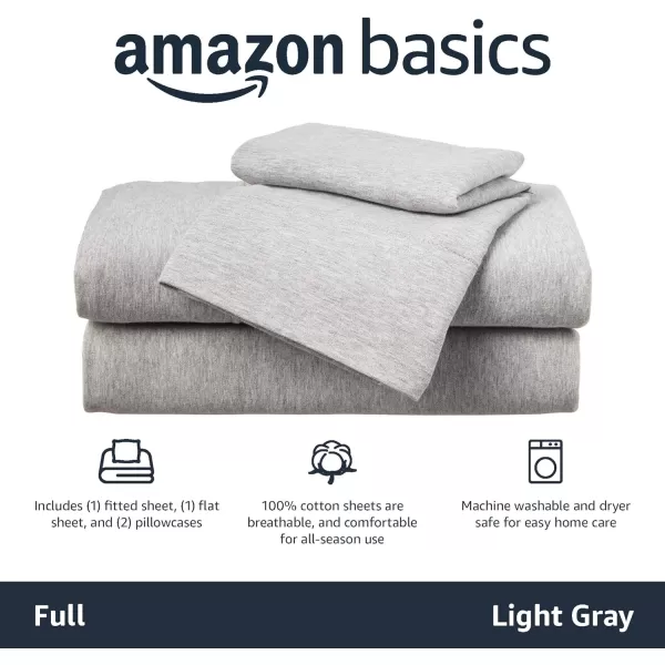 imageAmazon Basics 3 Piece Bed Sheets Set 100 Cotton Jersey Includes Super Soft Flat and Fitted Sheets Pillowcase 28 x 52 Inches Toddler White SolidLight Gray