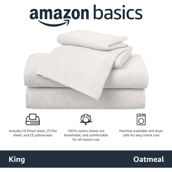 imageAmazon Basics 3 Piece Bed Sheets Set 100 Cotton Jersey Includes Super Soft Flat and Fitted Sheets Pillowcase 28 x 52 Inches Toddler White SolidOatmeal