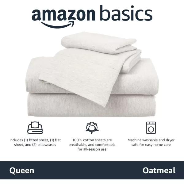 imageAmazon Basics 3 Piece Bed Sheets Set 100 Cotton Jersey Includes Super Soft Flat and Fitted Sheets Pillowcase 28 x 52 Inches Toddler White SolidOatmeal