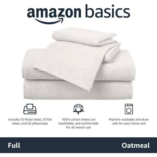 imageAmazon Basics 3 Piece Bed Sheets Set 100 Cotton Jersey Includes Super Soft Flat and Fitted Sheets Pillowcase 28 x 52 Inches Toddler White SolidOatmeal