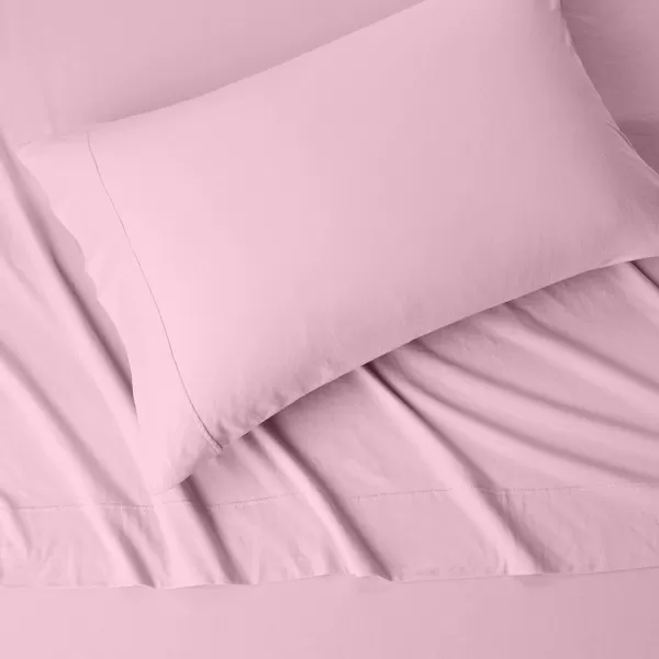 imageAmazon Basics 3 Piece Bed Sheets Set 100 Cotton Jersey Includes Super Soft Flat and Fitted Sheets Pillowcase 28 x 52 Inches Toddler White SolidPink