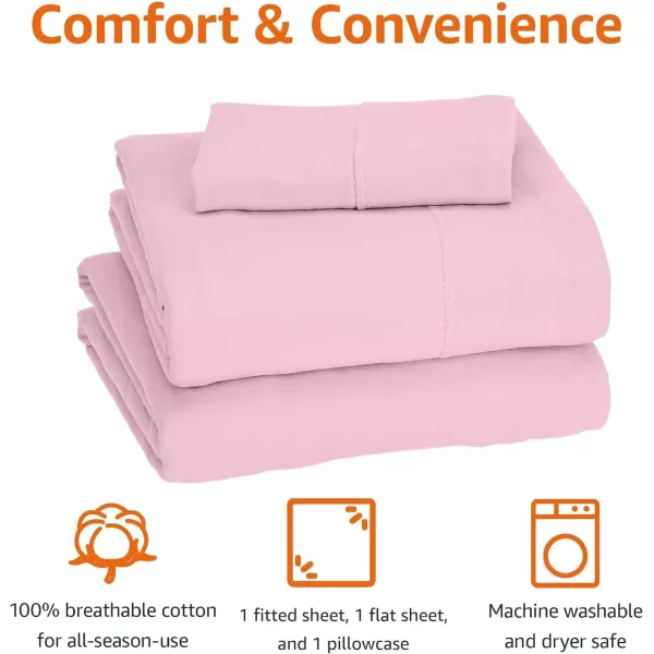 imageAmazon Basics 3 Piece Bed Sheets Set 100 Cotton Jersey Includes Super Soft Flat and Fitted Sheets Pillowcase 28 x 52 Inches Toddler White SolidPink
