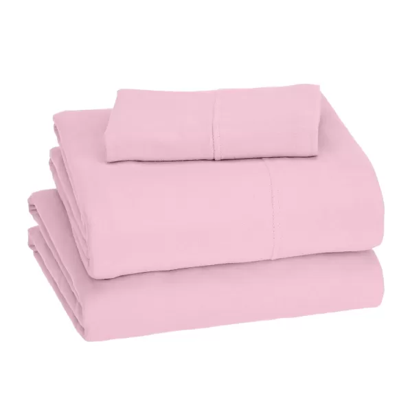 imageAmazon Basics 3 Piece Bed Sheets Set 100 Cotton Jersey Includes Super Soft Flat and Fitted Sheets Pillowcase 28 x 52 Inches Toddler White SolidPink