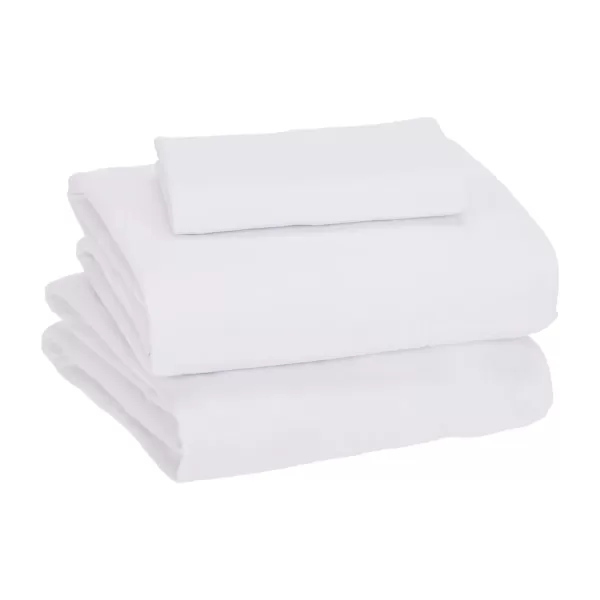 imageAmazon Basics 3 Piece Bed Sheets Set 100 Cotton Jersey Includes Super Soft Flat and Fitted Sheets Pillowcase 28 x 52 Inches Toddler White SolidWhite