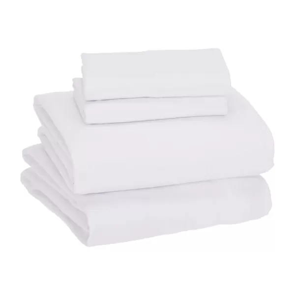 imageAmazon Basics 3 Piece Bed Sheets Set 100 Cotton Jersey Includes Super Soft Flat and Fitted Sheets Pillowcase 28 x 52 Inches Toddler White SolidWhite