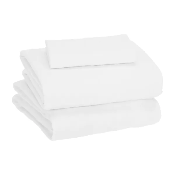 imageAmazon Basics 3 Piece Bed Sheets Set 100 Cotton Jersey Includes Super Soft Flat and Fitted Sheets Pillowcase 28 x 52 Inches Toddler White SolidWhite