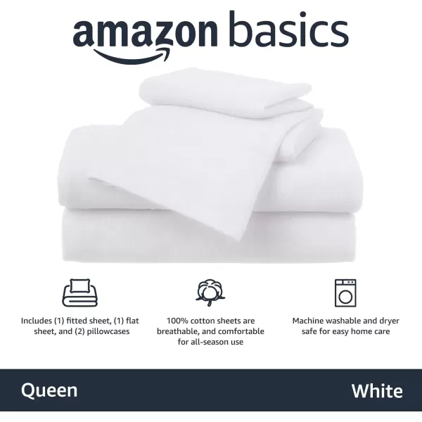 imageAmazon Basics 3 Piece Bed Sheets Set 100 Cotton Jersey Includes Super Soft Flat and Fitted Sheets Pillowcase 28 x 52 Inches Toddler White SolidWhite