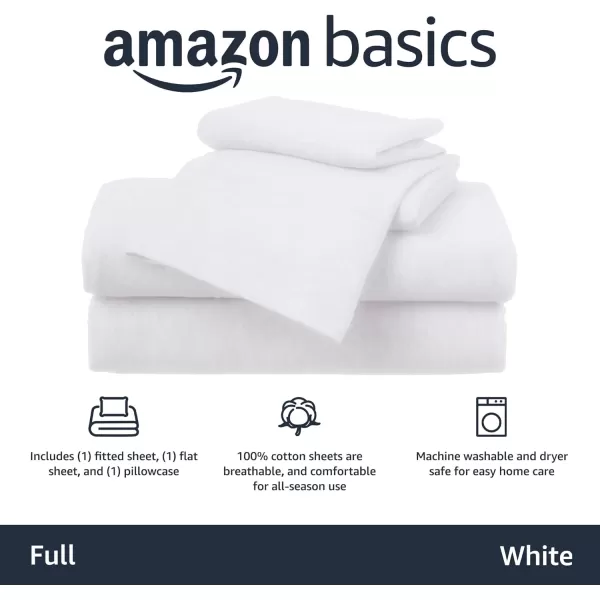 imageAmazon Basics 3 Piece Bed Sheets Set 100 Cotton Jersey Includes Super Soft Flat and Fitted Sheets Pillowcase 28 x 52 Inches Toddler White SolidWhite