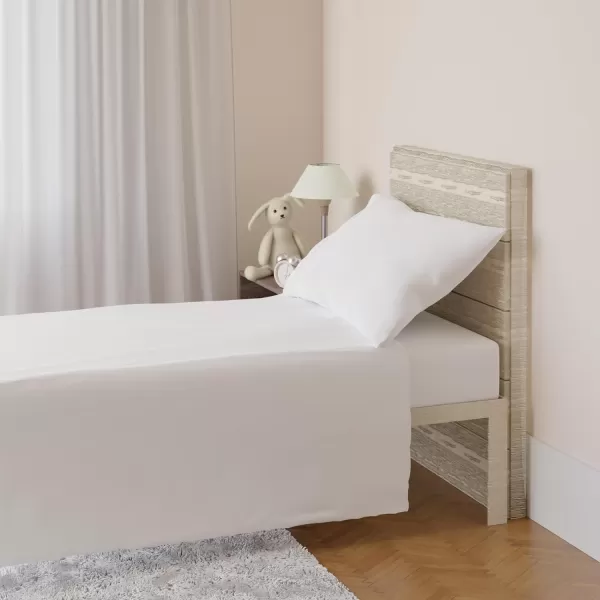 imageAmazon Basics 3 Piece Bed Sheets Set 100 Cotton Jersey Includes Super Soft Flat and Fitted Sheets Pillowcase 28 x 52 Inches Toddler White SolidWhite