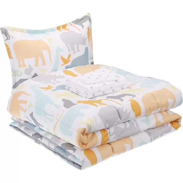 imageAmazon Basics Kids EasyWash Microfiber BedinaBag 5Piece Bedding Set Twin Animal Safari