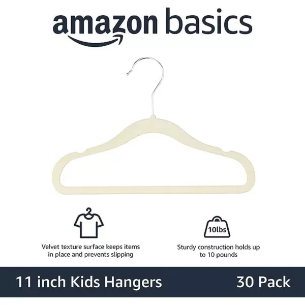 imageAmazon Basics Kids Velvet NonSlip Clothes Hangers babytoddler 116 Inches for baby clothes Pack of 30 GrayBeige