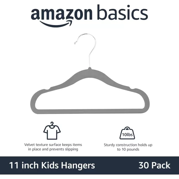 imageAmazon Basics Kids Velvet NonSlip Clothes Hangers babytoddler 116 Inches for baby clothes Pack of 30 GrayGray