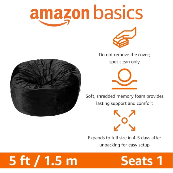 imageAmazon Basics Large Bean Bag Chairs for Adults 6 ft Grey Memory Foam Filled with Solid Microfiber CoverBlack