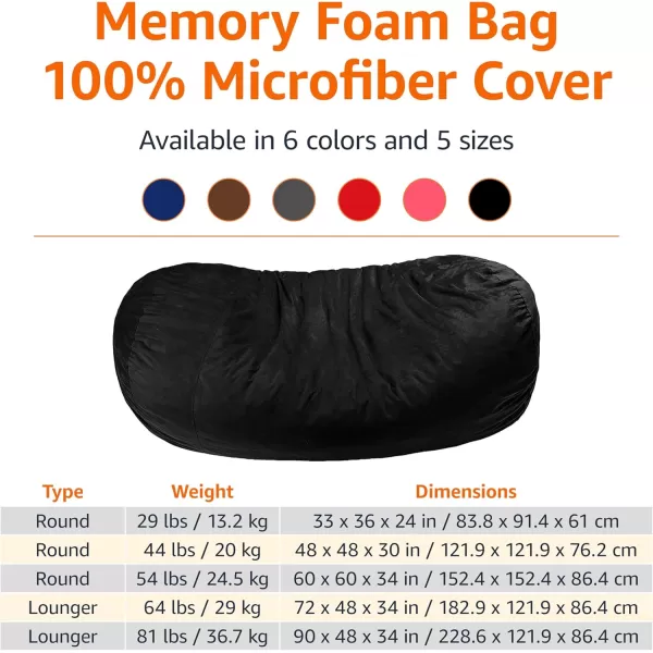 imageAmazon Basics Large Bean Bag Chairs for Adults 6 ft Grey Memory Foam Filled with Solid Microfiber CoverBlack