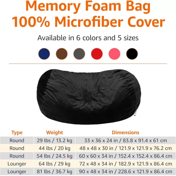 imageAmazon Basics Large Bean Bag Chairs for Adults 6 ft Grey Memory Foam Filled with Solid Microfiber CoverBlack