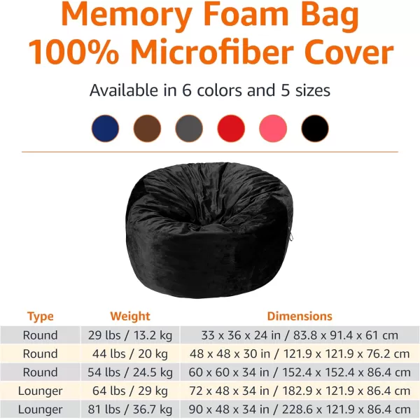 imageAmazon Basics Large Bean Bag Chairs for Adults 6 ft Grey Memory Foam Filled with Solid Microfiber CoverBlack