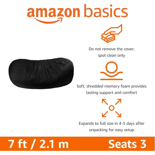 imageAmazon Basics Large Bean Bag Chairs for Adults 6 ft Grey Memory Foam Filled with Solid Microfiber CoverBlack