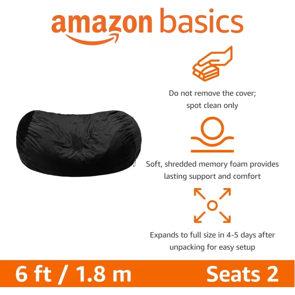 imageAmazon Basics Large Bean Bag Chairs for Adults 6 ft Grey Memory Foam Filled with Solid Microfiber CoverBlack