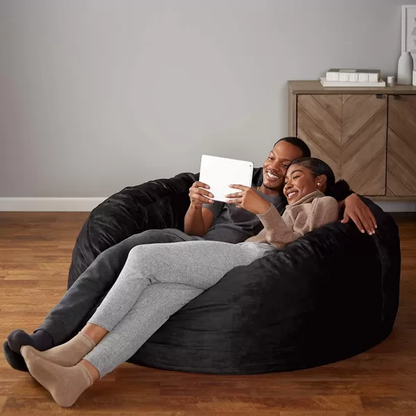 imageAmazon Basics Large Bean Bag Chairs for Adults 6 ft Grey Memory Foam Filled with Solid Microfiber CoverBlack
