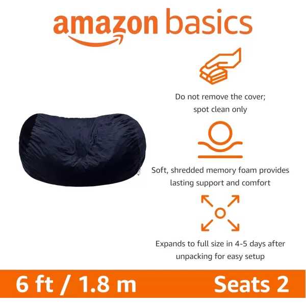 imageAmazon Basics Large Bean Bag Chairs for Adults 6 ft Grey Memory Foam Filled with Solid Microfiber CoverBlue