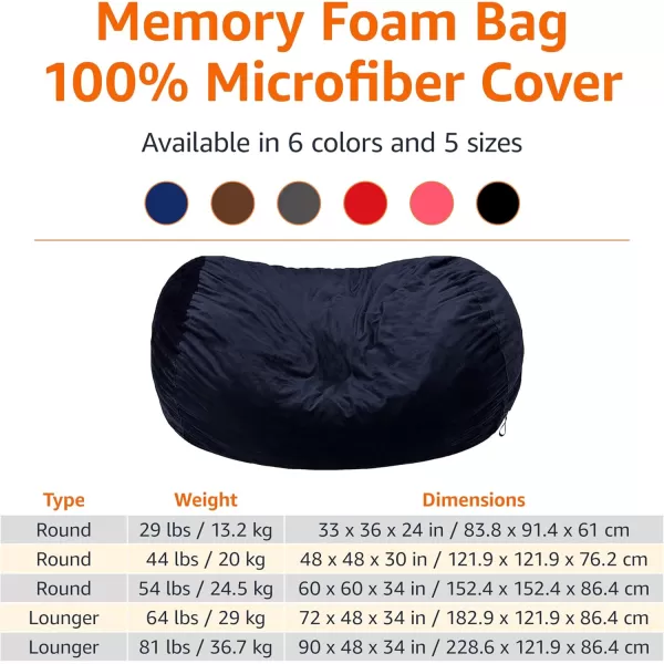 imageAmazon Basics Large Bean Bag Chairs for Adults 6 ft Grey Memory Foam Filled with Solid Microfiber CoverBlue