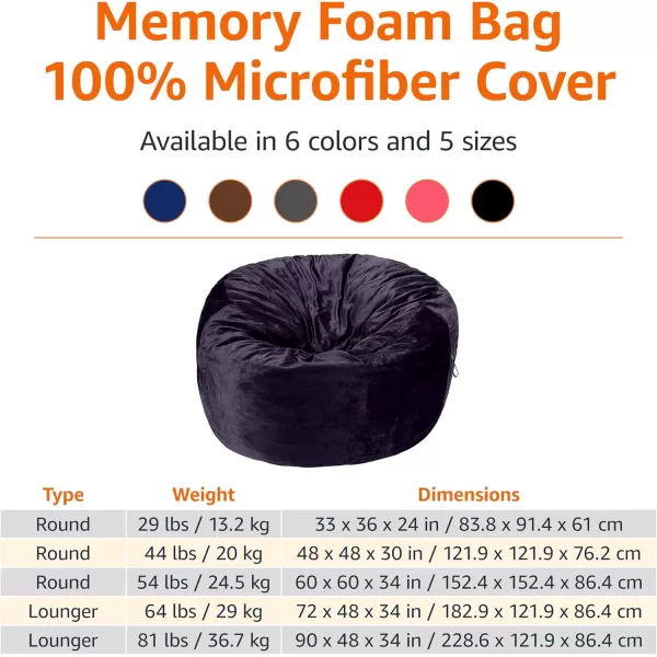 imageAmazon Basics Large Bean Bag Chairs for Adults 6 ft Grey Memory Foam Filled with Solid Microfiber CoverBlue