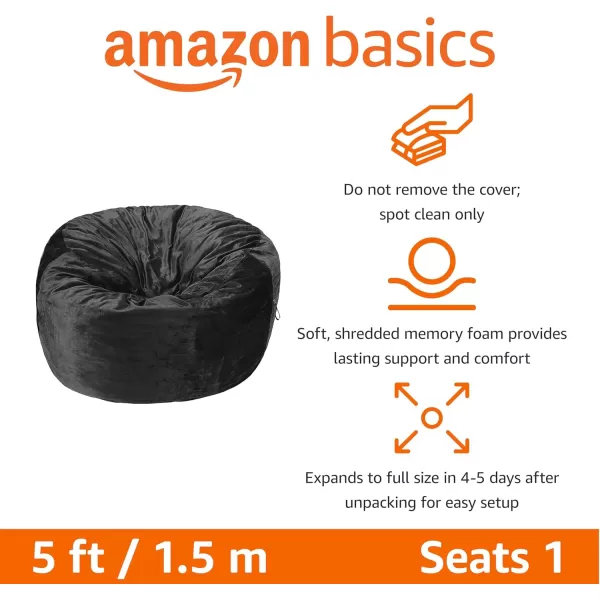 imageAmazon Basics Large Bean Bag Chairs for Adults 6 ft Grey Memory Foam Filled with Solid Microfiber CoverGrey