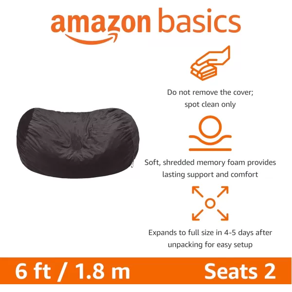 imageAmazon Basics Large Bean Bag Chairs for Adults 6 ft Grey Memory Foam Filled with Solid Microfiber CoverGrey