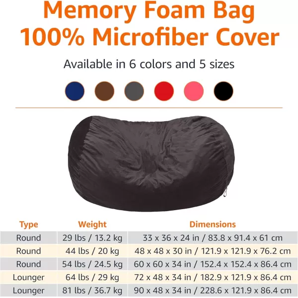 imageAmazon Basics Large Bean Bag Chairs for Adults 6 ft Grey Memory Foam Filled with Solid Microfiber CoverGrey