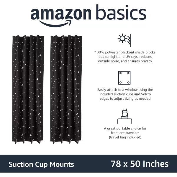 imageAmazon Basics Portable Window Blackout Shades with Suction Cups Moon and Stars Design 78 x 50 Inch 1 PackMoon and Stars