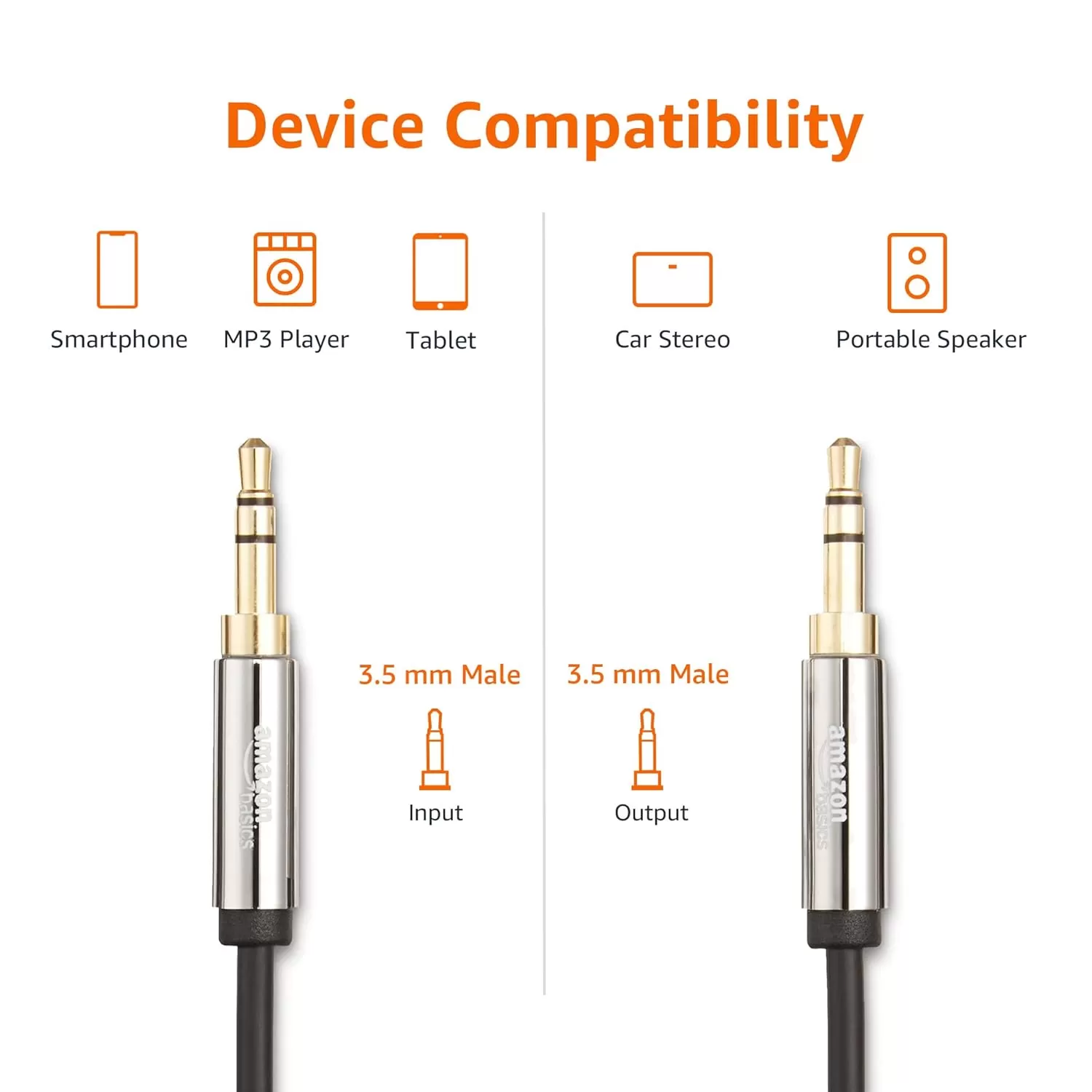 imageAmazon Basics 35mm Aux Audio Cable for Stereo Speaker or Subwoofer with GoldPlated Plugs 4 Foot BlackBlack