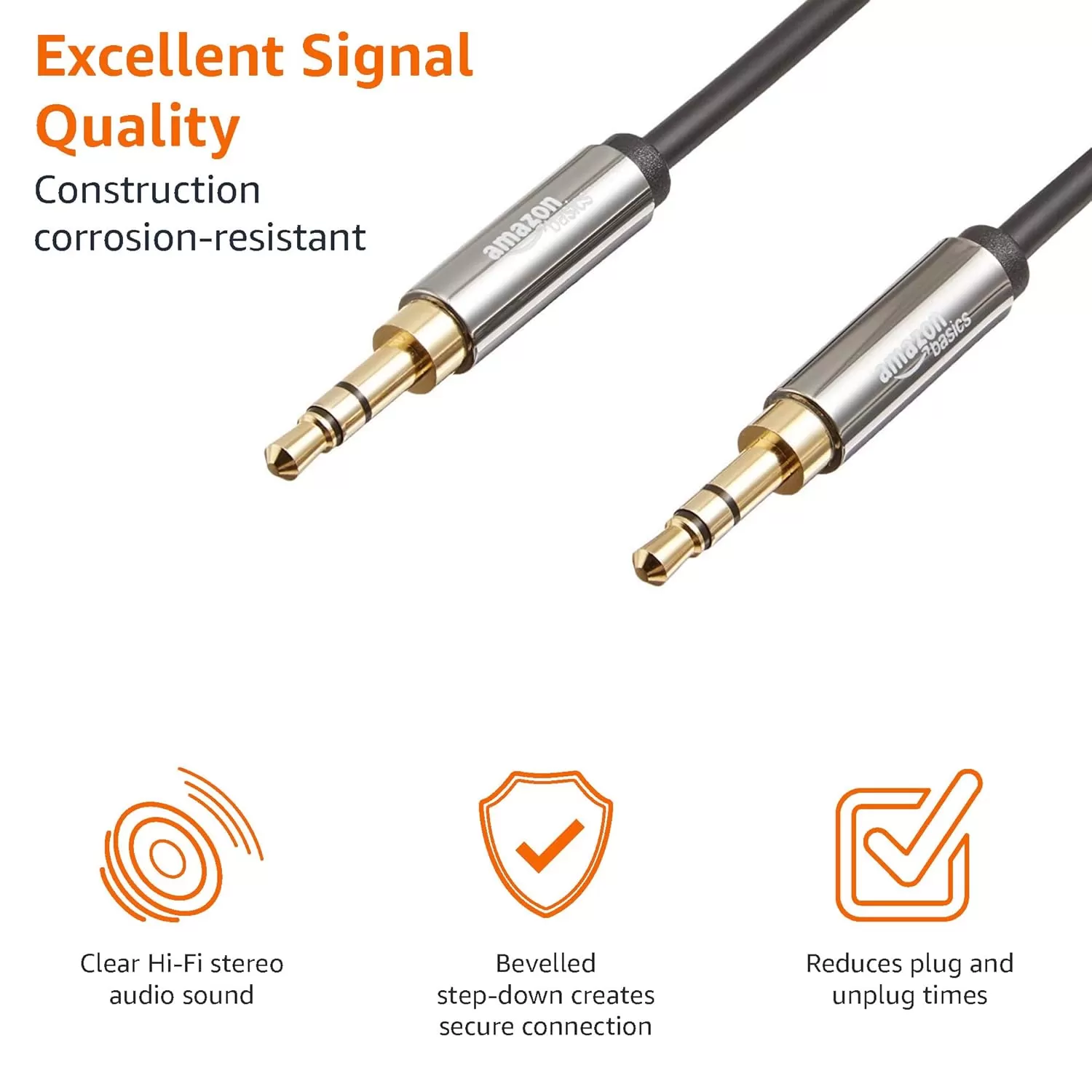 imageAmazon Basics 35mm Aux Audio Cable for Stereo Speaker or Subwoofer with GoldPlated Plugs 4 Foot BlackBlack