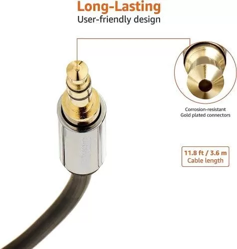 imageAmazon Basics 35mm Aux Jack Audio Extension Cable Male to Female Adapter for Headphone or Smartphone 6 Foot Black12 Feet
