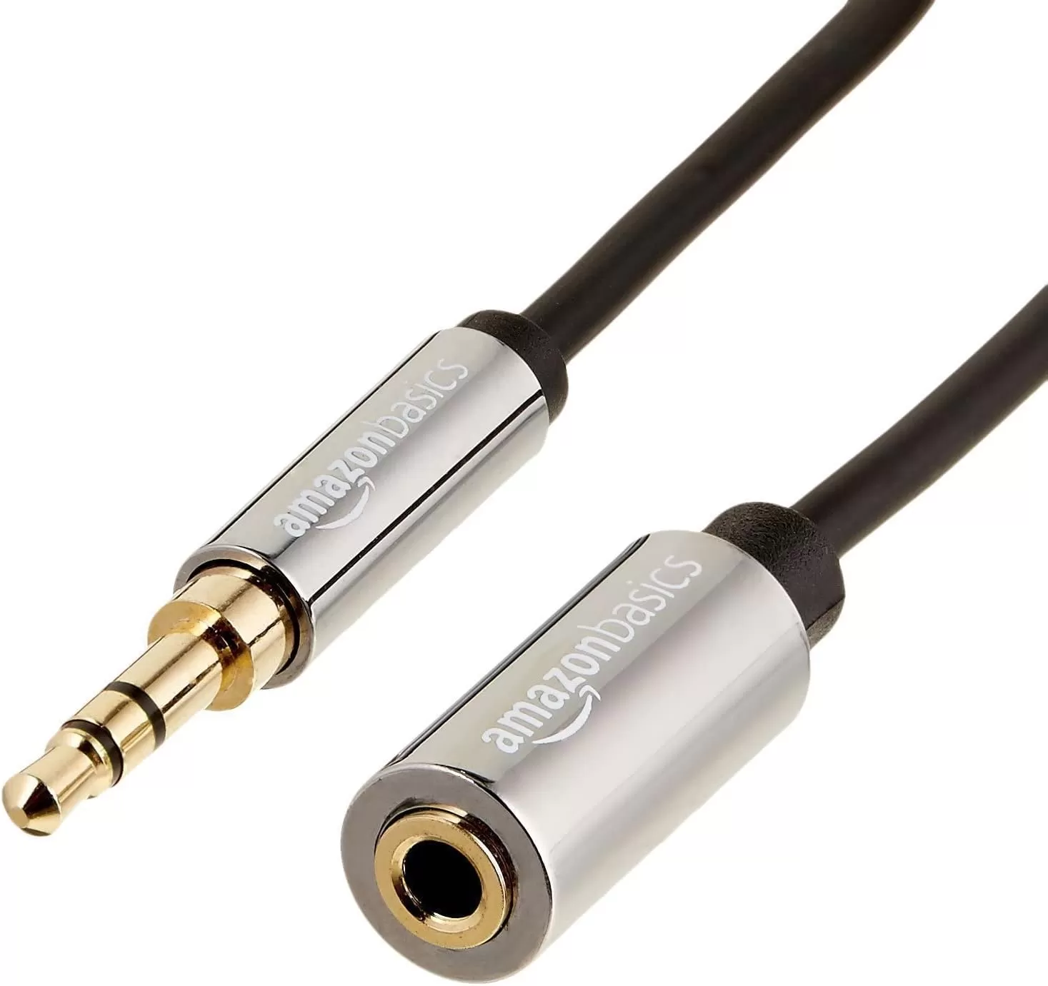 imageAmazon Basics 35mm Aux Jack Audio Extension Cable Male to Female Adapter for Headphone or Smartphone 6 Foot Black6 Feet