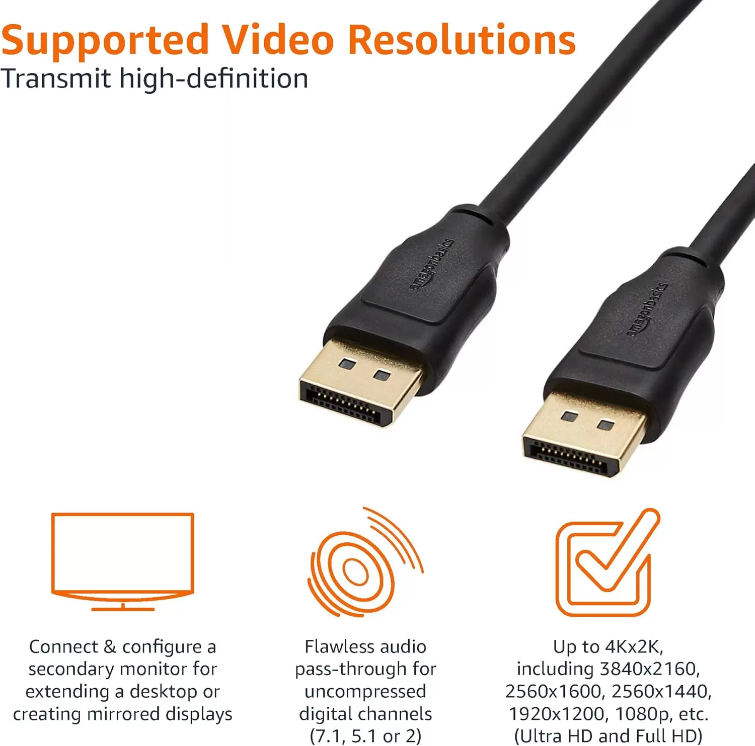 imageAmazon Basics DisplayPort to DisplayPort HD Display Cable  6 Feet 52 Count Black1Pack
