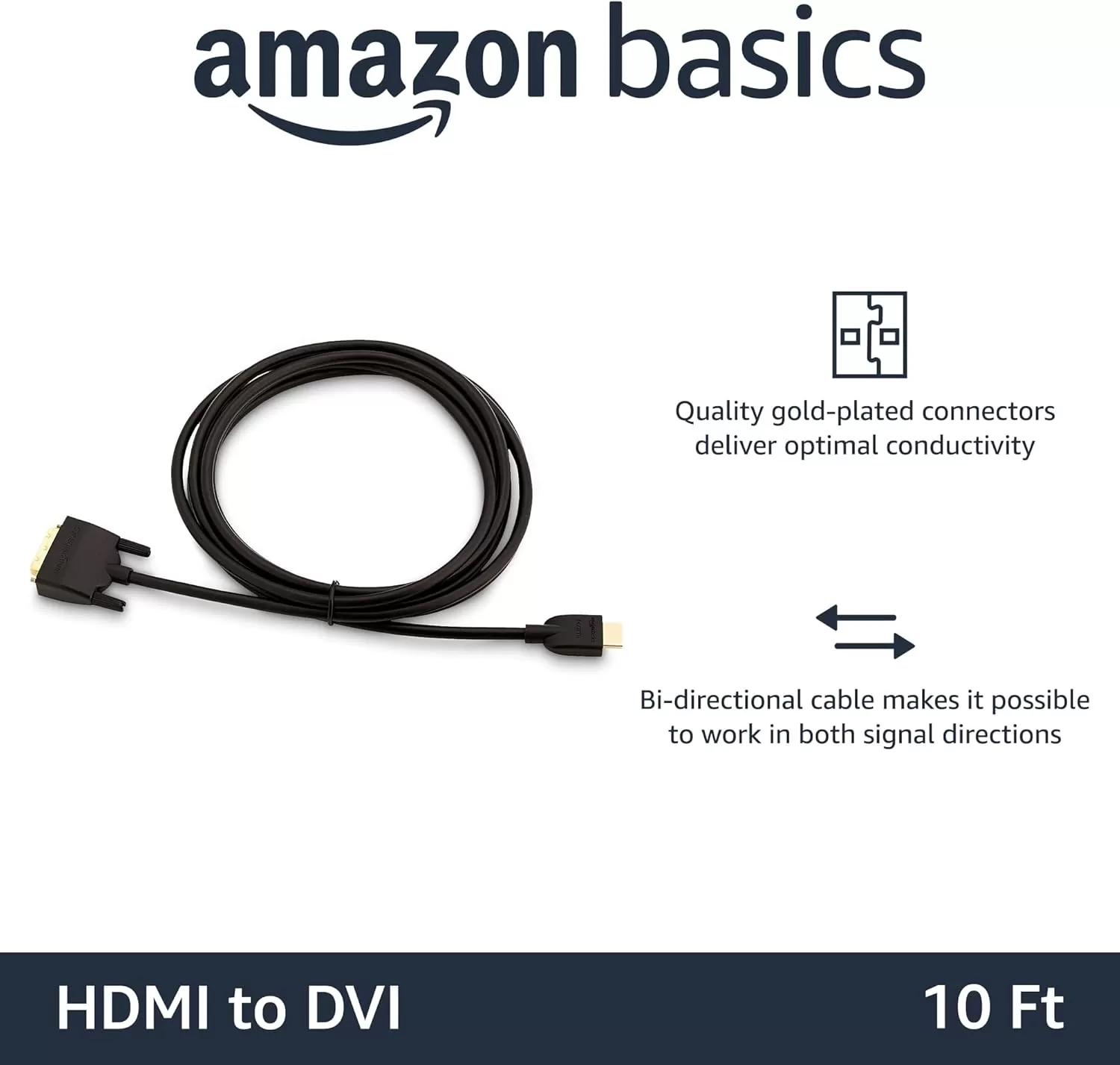 imageAmazon Basics HDMIA to DVI Male Adapter Cable BiDirectional 1080P GoldPlated 3 ft09 m Single Pack Black10 ft