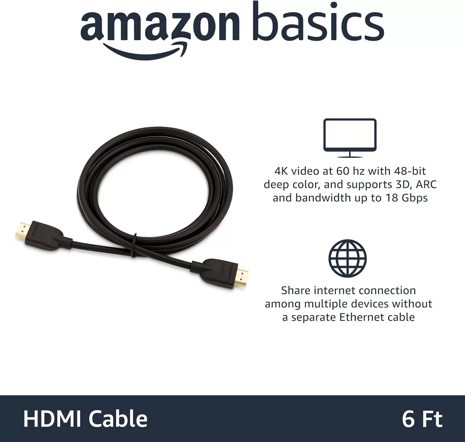 imageAmazon Basics HighSpeed 4K Ultra HD HDMI 20 CableCord 6 feet 1Pack Case of 84 18 Gbps 60 Hz 2160p 48 bit MaletoMale Ethernet Ready 3D Black6 Feet