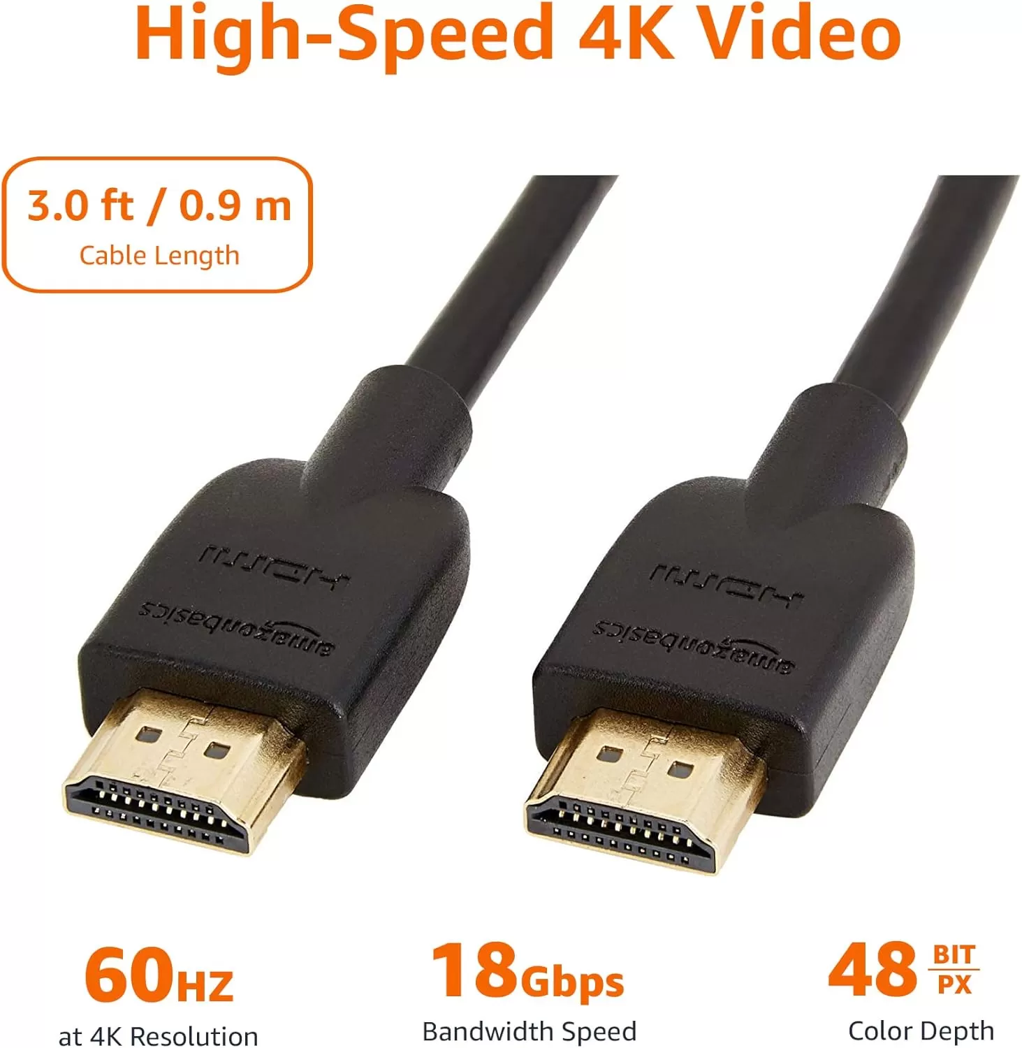 imageAmazon Basics HighSpeed 4K Ultra HD HDMI 20 CableCord 6 feet 24Pack 18 Gbps 60 Hz 2160p 48 bit MaletoMale Ethernet Ready 3D Black3 Feet