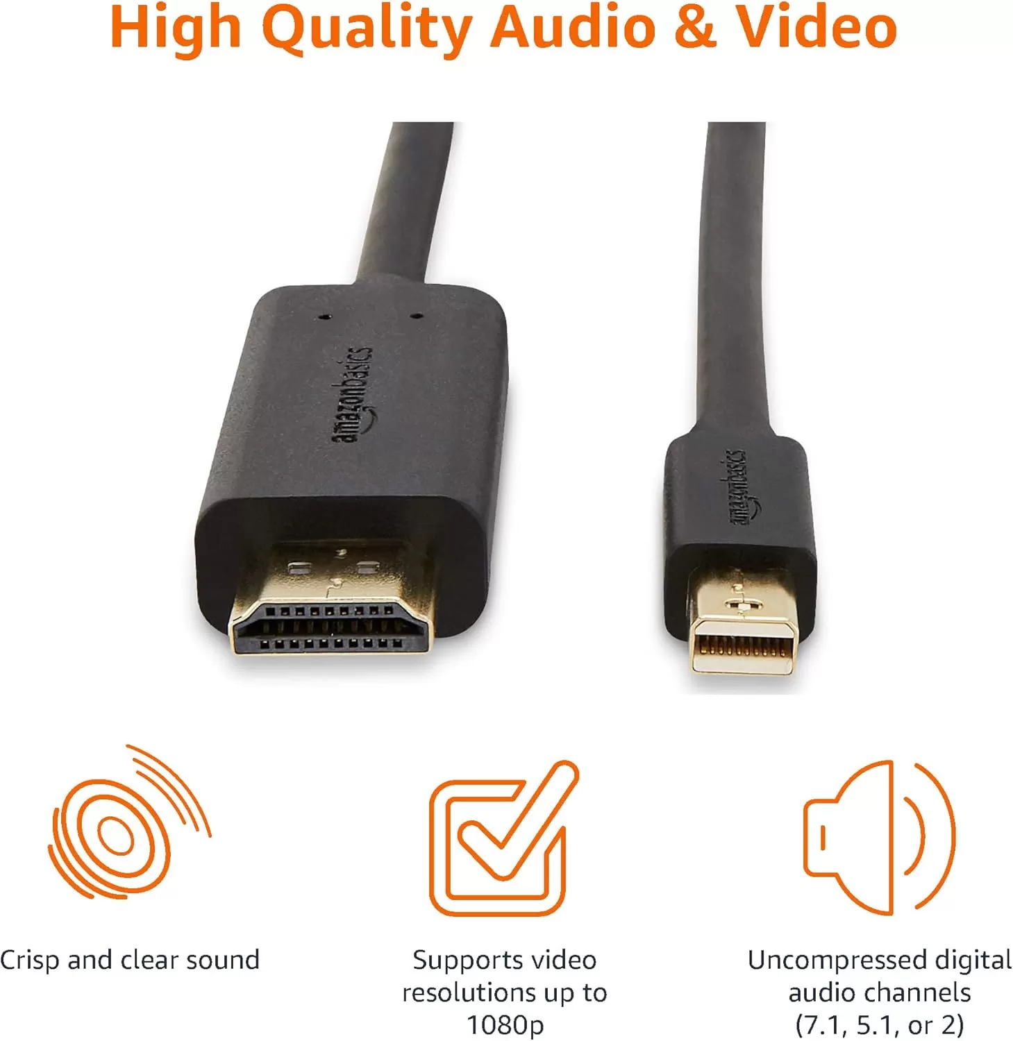 imageAmazon Basics Mini DisplayPort Male to HDMI Male Cable 1080p GoldPlated Plugs 6 Foot Black for Personal Computer10Feet