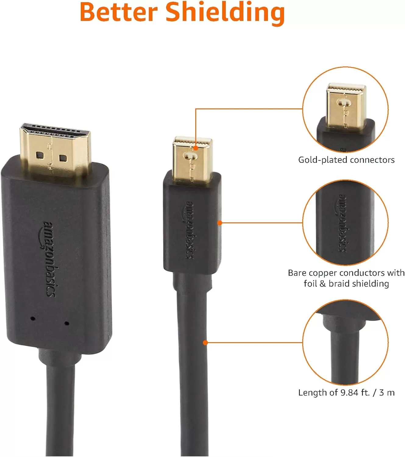 imageAmazon Basics Mini DisplayPort Male to HDMI Male Cable 1080p GoldPlated Plugs 6 Foot Black for Personal Computer10Feet