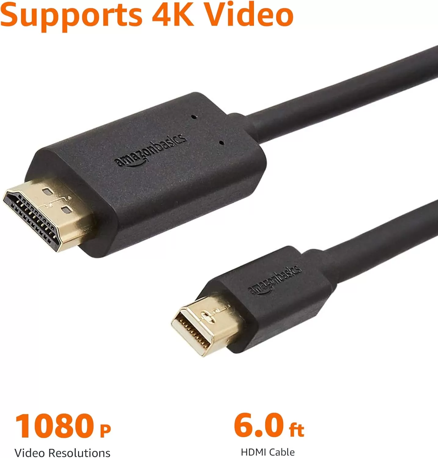 imageAmazon Basics Mini DisplayPort Male to HDMI Male Cable 1080p GoldPlated Plugs 6 Foot Black for Personal Computer6Feet