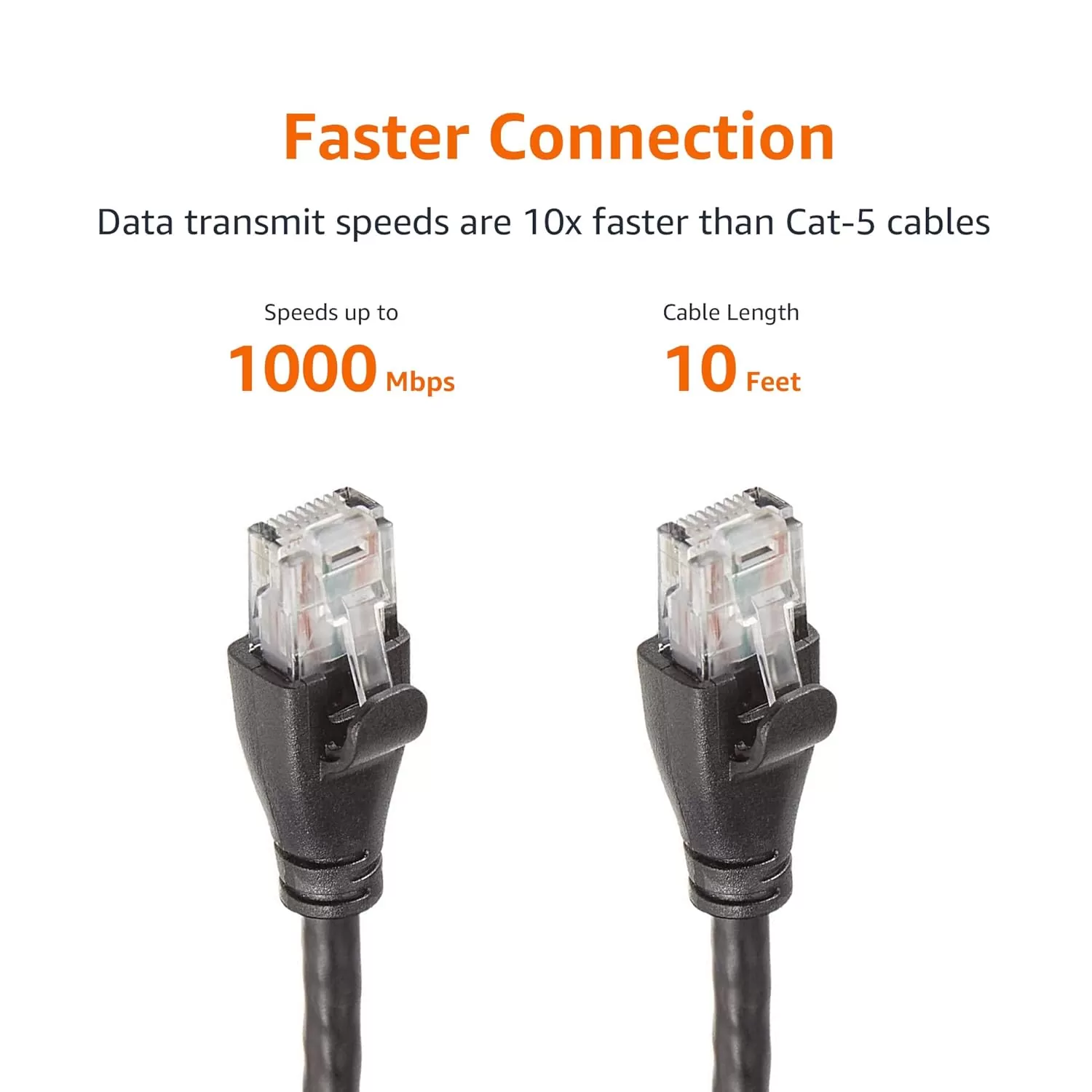 imageAmazon Basics RJ45 Cat6 Ethernet Network Cable for Fast Gaming 1Gbps Transfer Speed Durable GoldPlated Connectors 25 Foot 76 Meters Black10 Foot